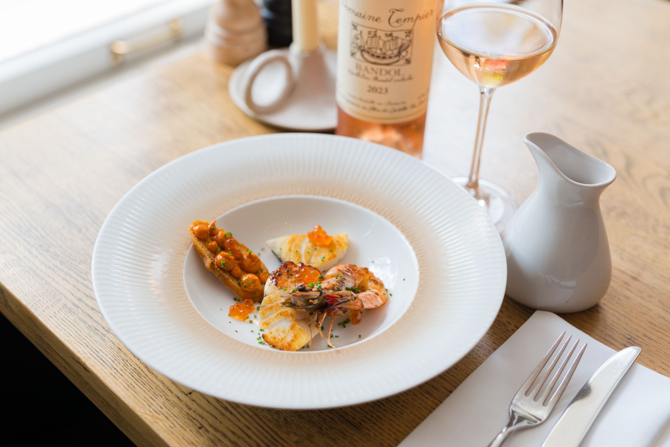 Seafood bisque on the menu with fresh shellfish served at Brasserie Ambassade in Amsterdam