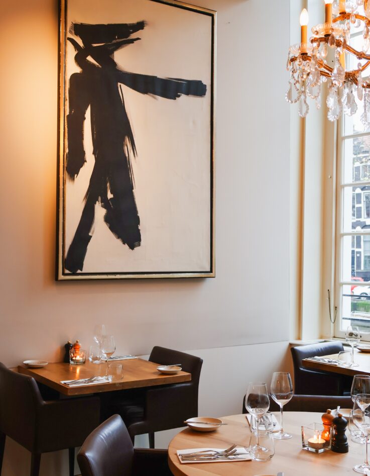 Interior view of Brasserie Ambassade in Amsterdam with elegant French ambiance
