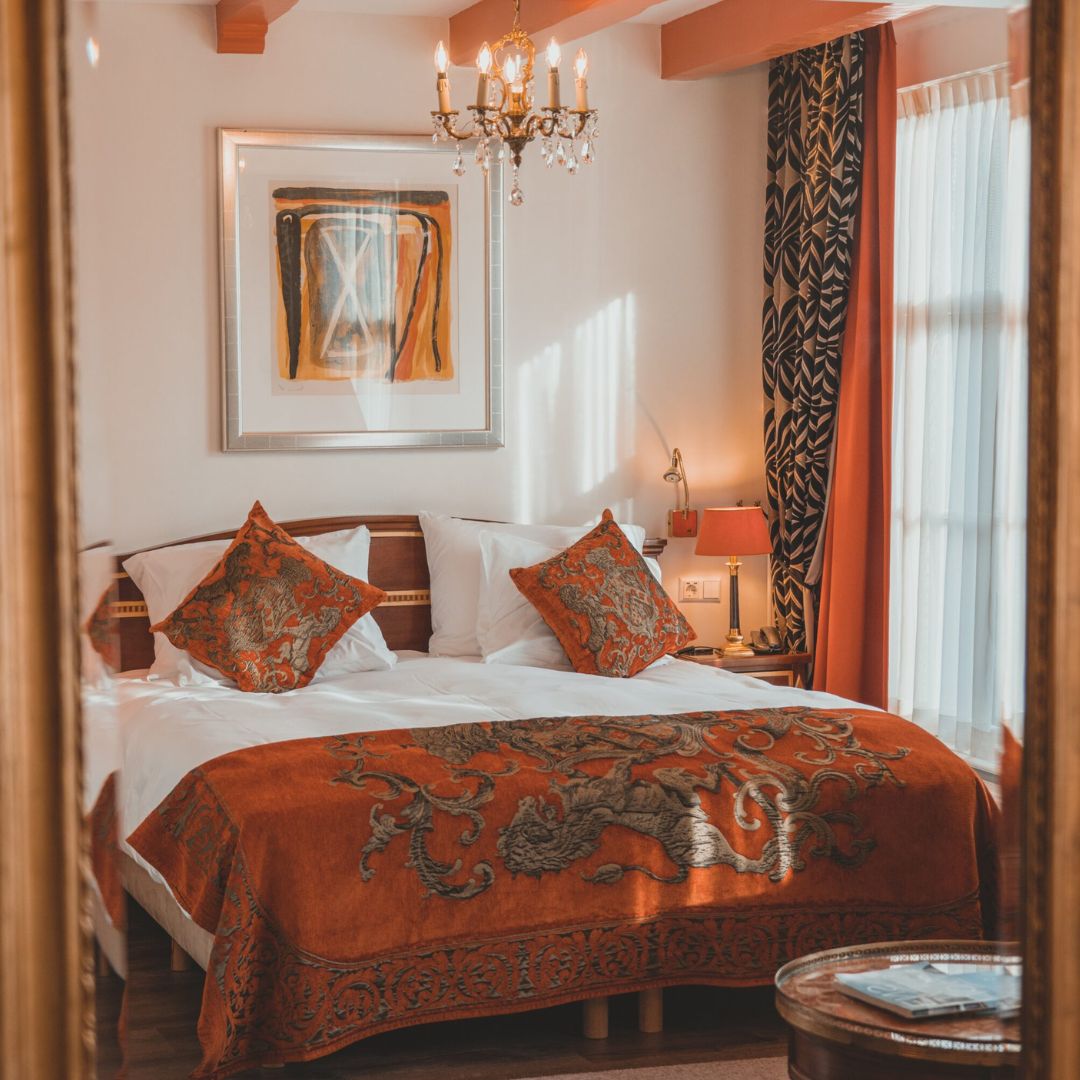 Romantic hotel suite at the Ambassade Hotel in Amsterdam with elegant decor